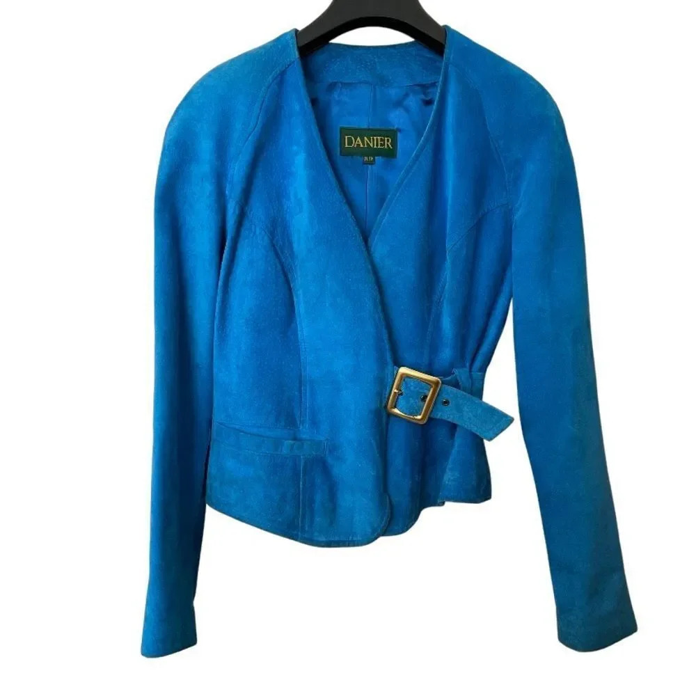 Vintage very high quality Danier  leather suede jacket in gorgeous‎ blue XS